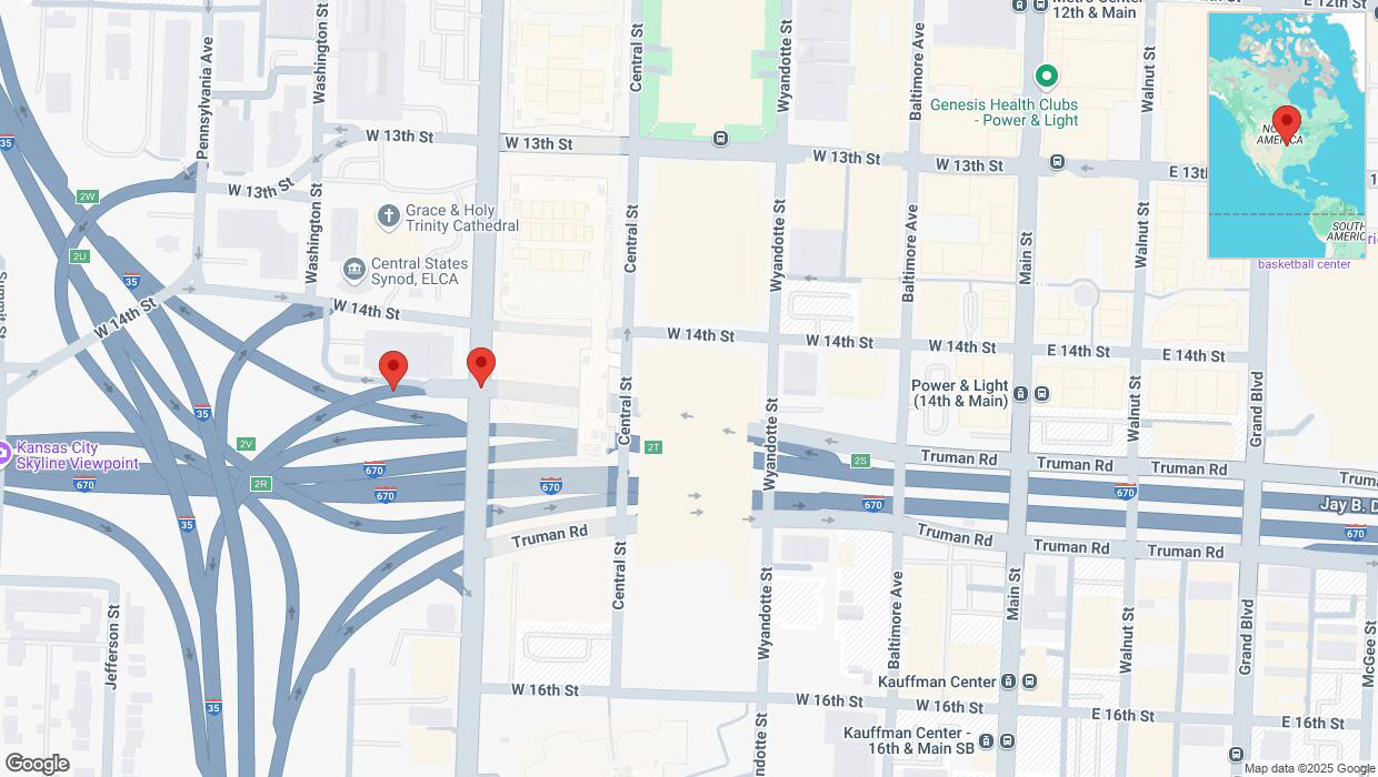 A detailed map that shows the affected road due to 'Broken down vehicle on East 14th Street in Kansas City' on March 11th at 6:29 p.m.