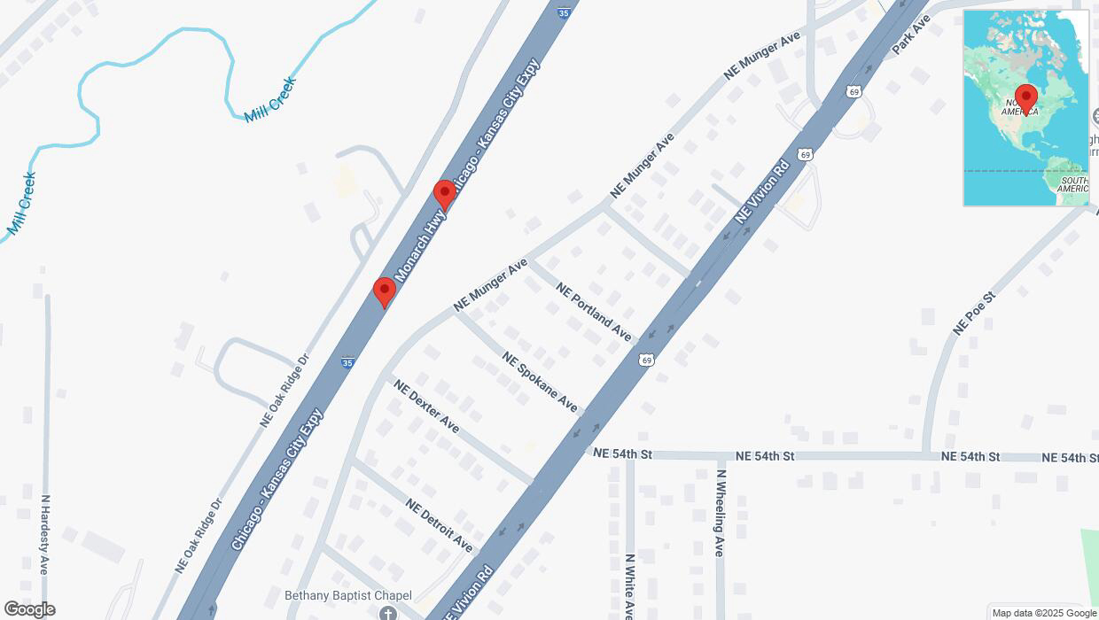 A detailed map that shows the affected road due to 'Broken down vehicle on northbound I-35 in Kansas City' on March 11th at 6:12 p.m.
