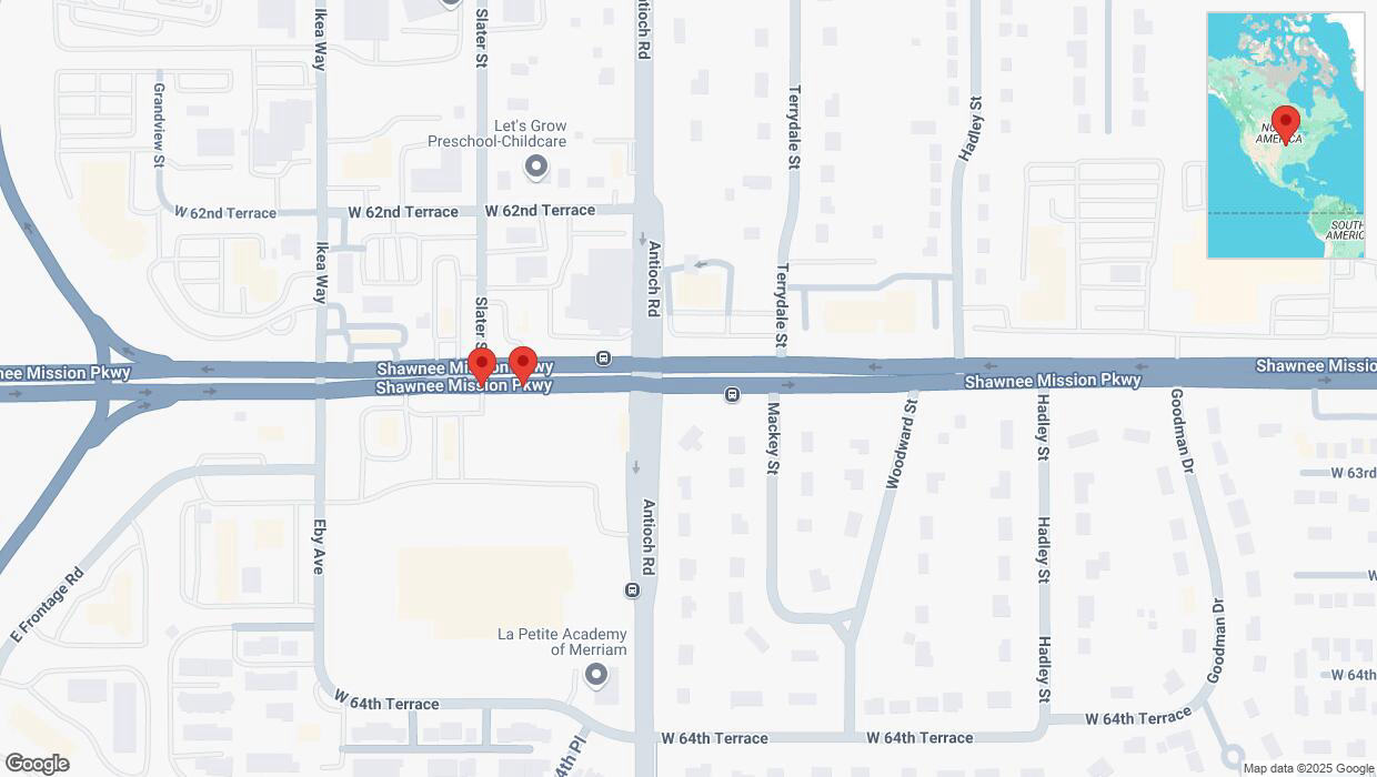 A detailed map that shows the affected road due to 'Right lane closed in Merriam' on March 11th at 6:52 p.m.