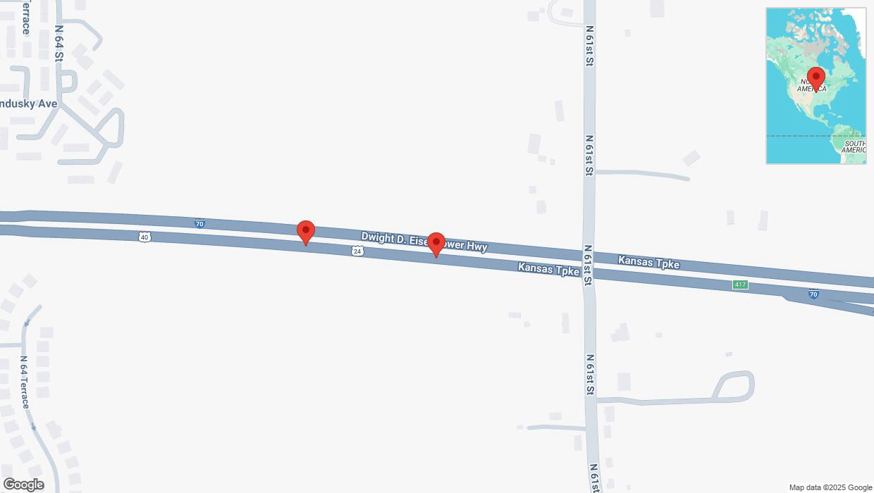 A detailed map that shows the affected road due to 'Warning in Kansas City: Crash reported on eastbound I-70' on March 11th at 11:30 p.m.