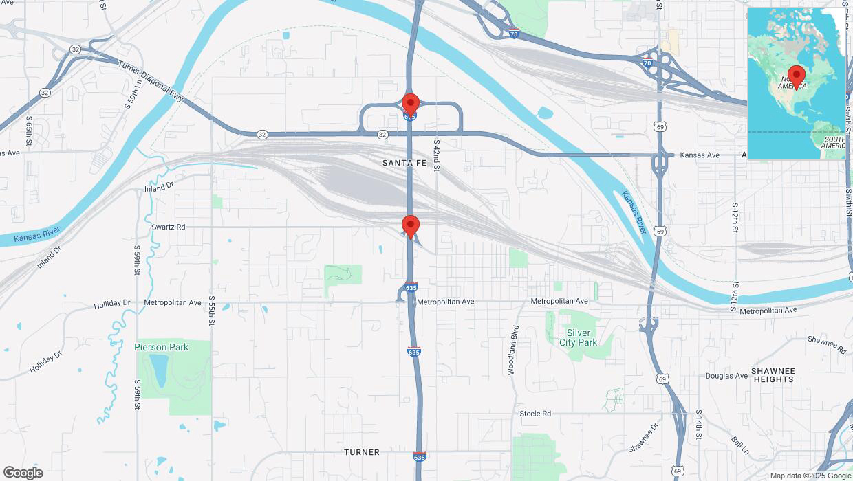 A detailed map that shows the affected road due to 'Crash reported on northbound I-635 in Kansas City' on March 11th at 10:07 p.m.