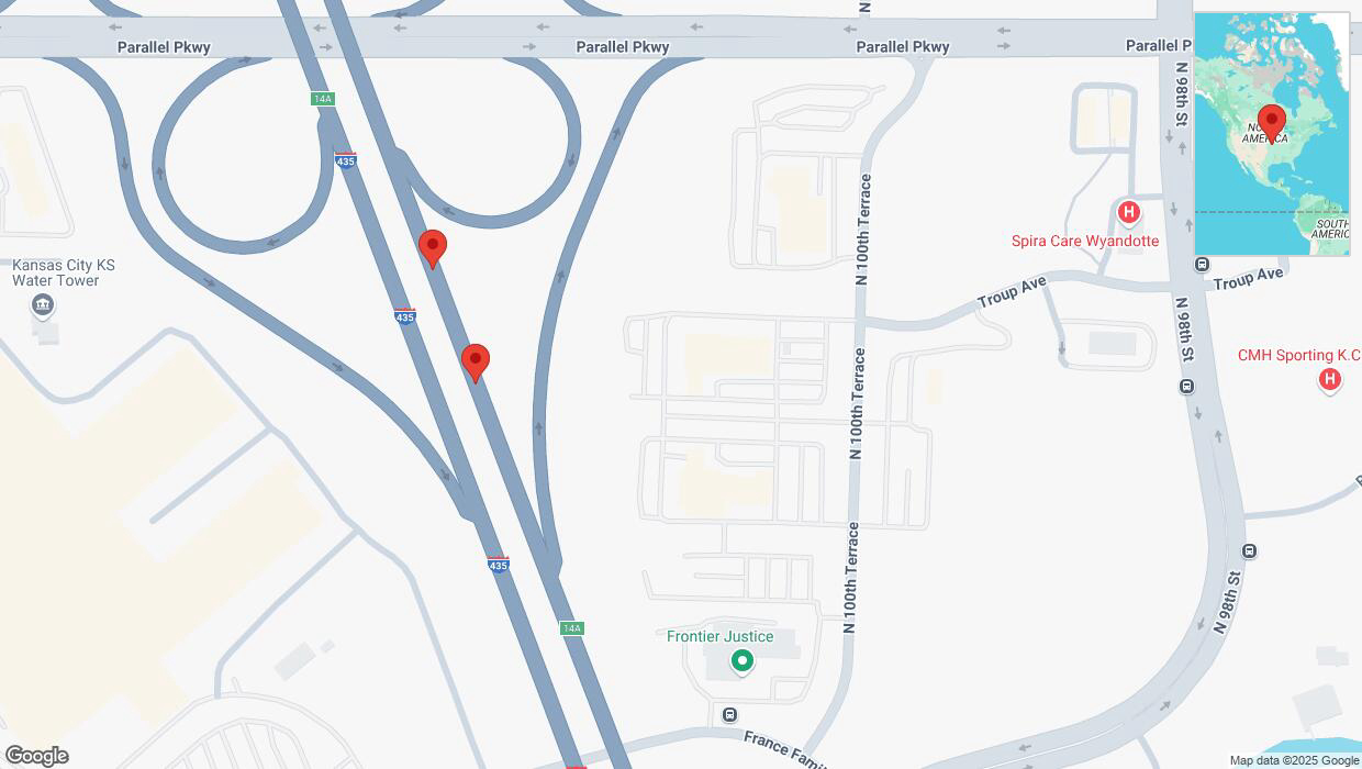 A detailed map that shows the affected road due to 'Broken down vehicle on northbound I-435 in Kansas City' on March 12th at 1:26 p.m.