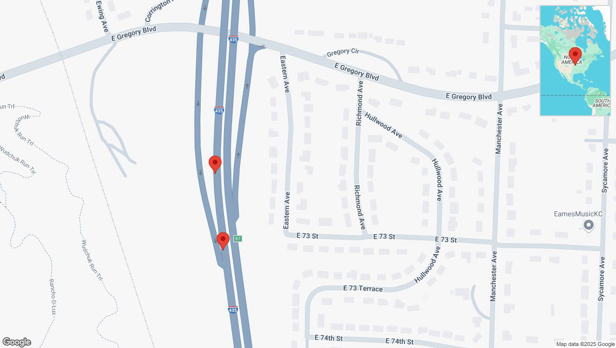A detailed map that shows the affected road due to 'Broken down vehicle on southbound I-435 in Kansas City' on March 12th at 4:02 p.m.