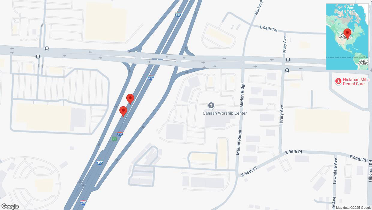 A detailed map that shows the affected road due to 'Broken down vehicle on southbound I-435 in Kansas City' on March 12th at 4:18 p.m.