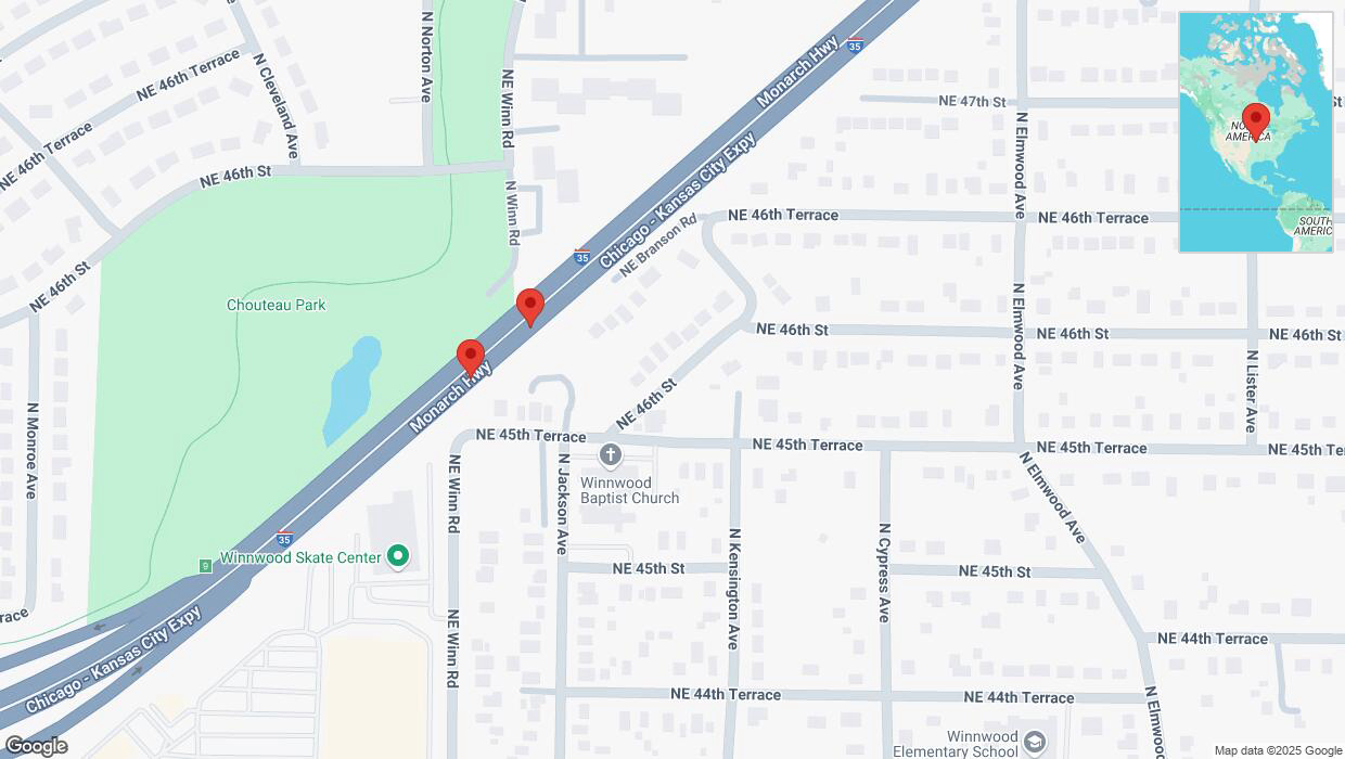 A detailed map that shows the affected road due to 'Broken down vehicle on northbound I-35 in Kansas City' on March 12th at 6:17 p.m.