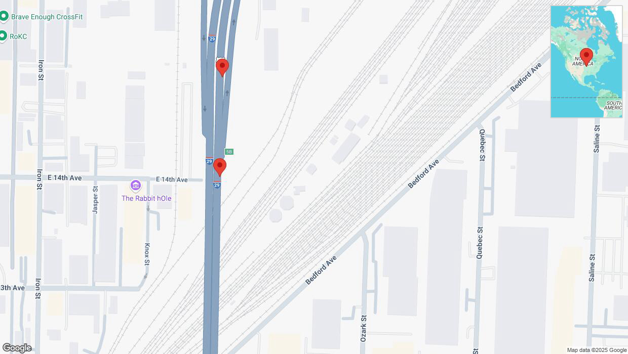 A detailed map that shows the affected road due to 'Broken down vehicle on northbound I-29/I-35 in North Kansas City' on March 12th at 6:35 p.m.