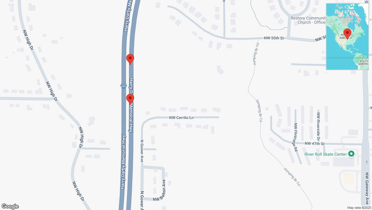 A detailed map that shows the affected road due to 'Broken down vehicle on northbound I-635 in Riverside' on March 12th at 5:33 p.m.