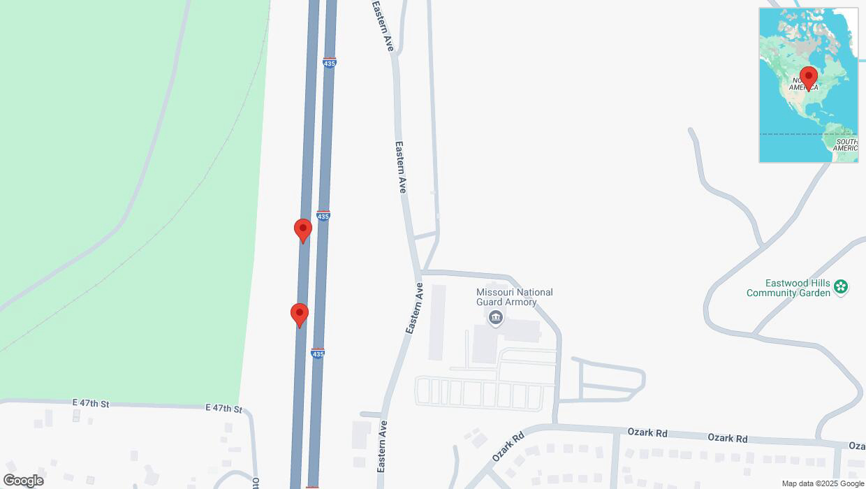 A detailed map that shows the affected road due to 'Broken down vehicle on southbound I-435 in Kansas City' on March 12th at 6:56 p.m.