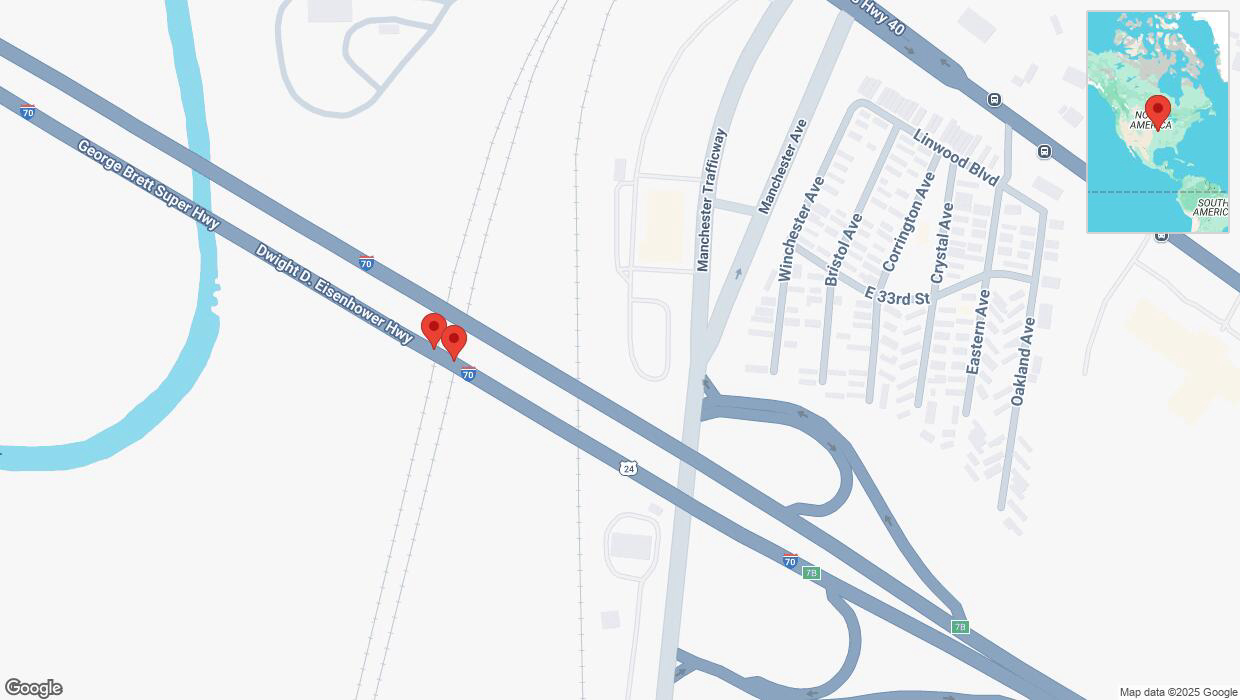 A detailed map that shows the affected road due to 'Broken down vehicle on eastbound I-70 in Kansas City' on March 12th at 6:35 p.m.