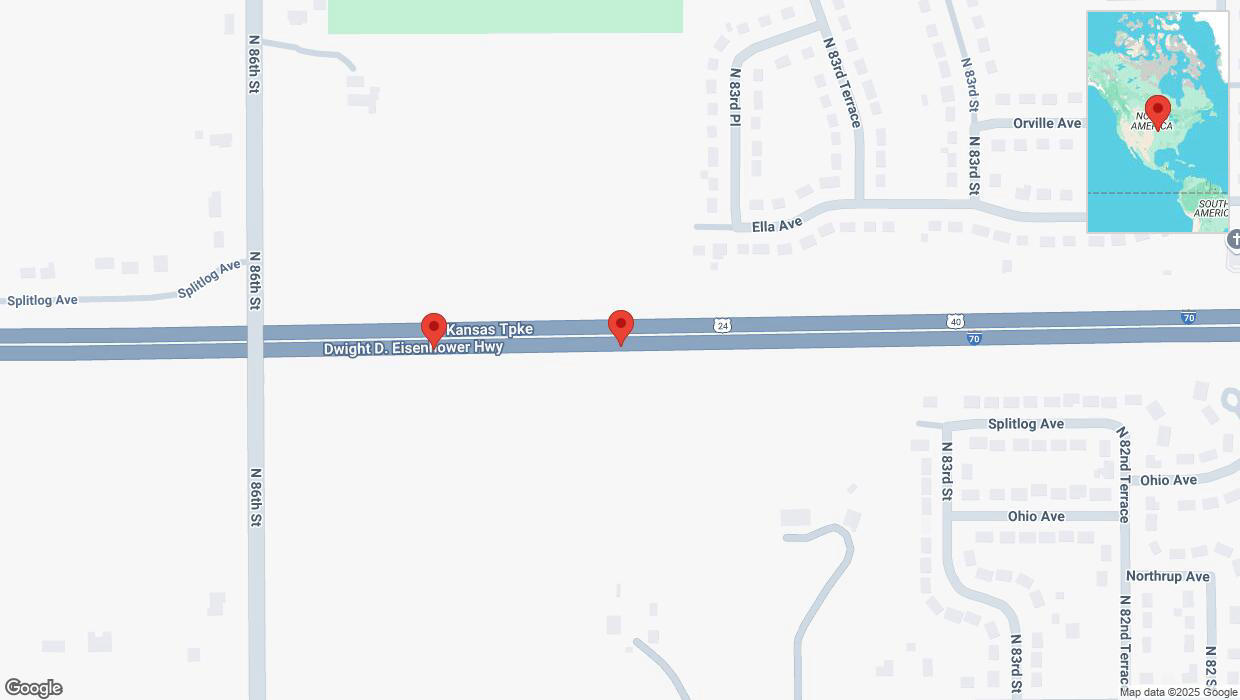 A detailed map that shows the affected road due to 'Broken down vehicle on eastbound I-70 in Kansas City' on March 12th at 6:56 p.m.