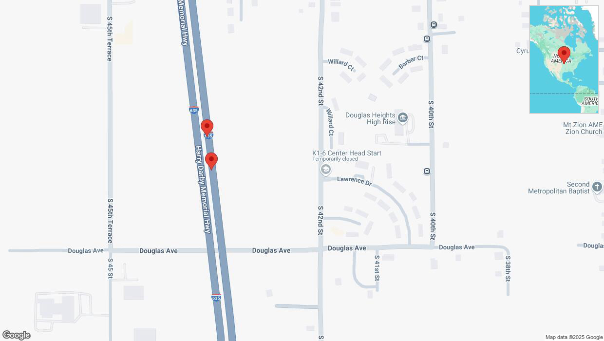A detailed map that shows the affected road due to 'Broken down vehicle on northbound I-635 in Kansas City' on March 12th at 8:22 p.m.