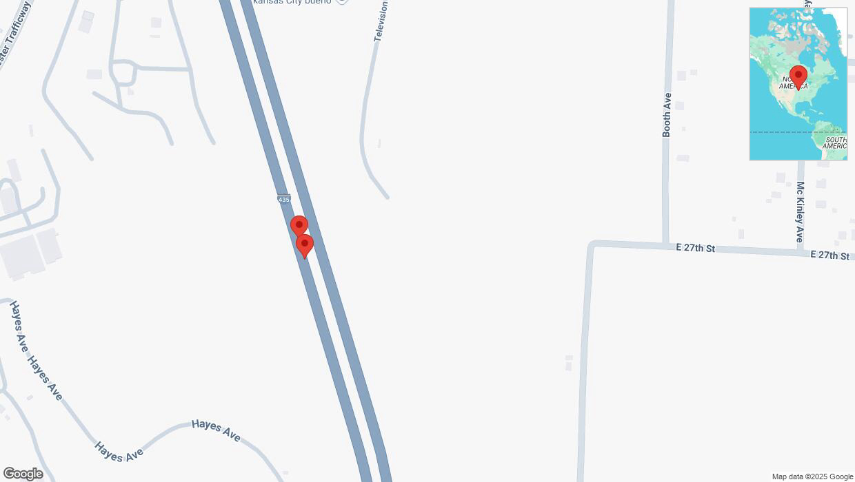 A detailed map that shows the affected road due to 'Broken down vehicle on southbound I-435 in Kansas City' on March 12th at 8:44 p.m.