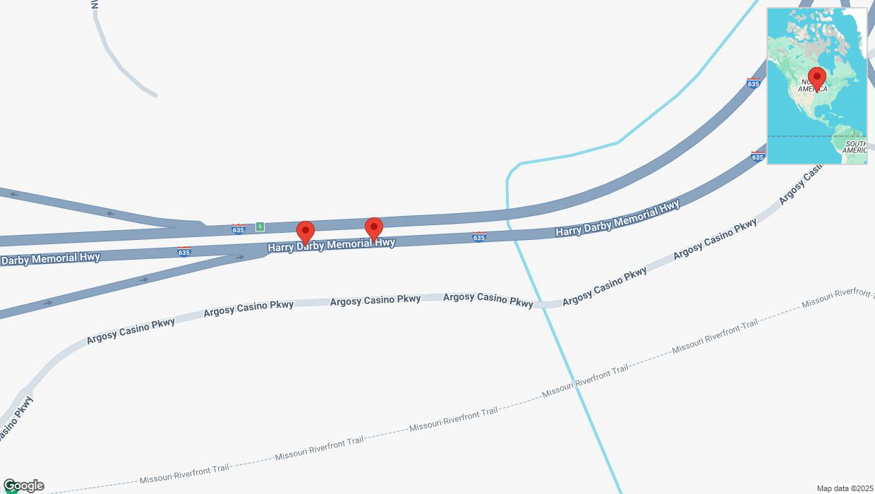 A detailed map that shows the affected road due to 'Warning in Riverside: Crash reported on northbound I-635' on March 12th at 9:30 p.m.