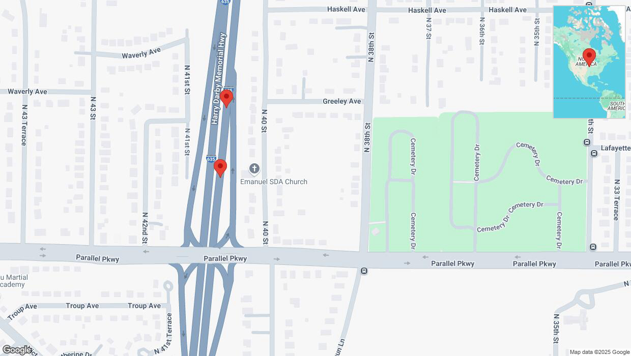 A detailed map that shows the affected road due to 'Broken down vehicle on northbound I-635 in Kansas City' on March 12th at 10:34 p.m.