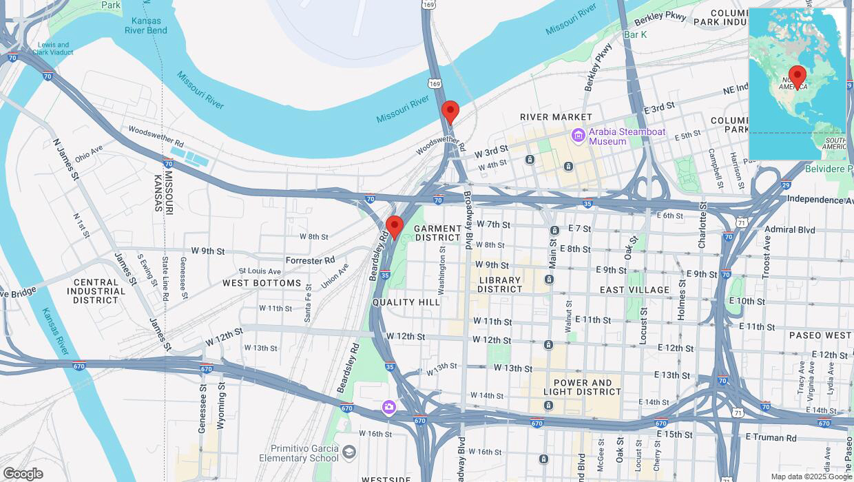 A detailed map that shows the affected road due to 'Jefferson Street: bridge closed from I-35 North to Broadway Boulevard Northorth / Northorth Broadway Fwy North' on March 13th at 12:38 p.m.