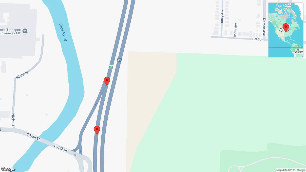 A detailed map that shows the affected road due to 'Broken down vehicle on southbound I-435 in Kansas City' on March 13th at 2:15 p.m.