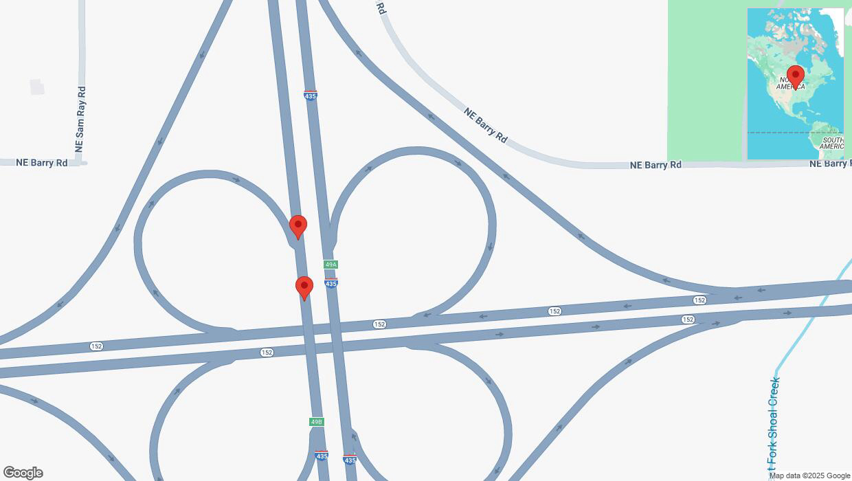 A detailed map that shows the affected road due to 'Crash reported on southbound I-435 in Kansas City' on March 13th at 2:44 p.m.