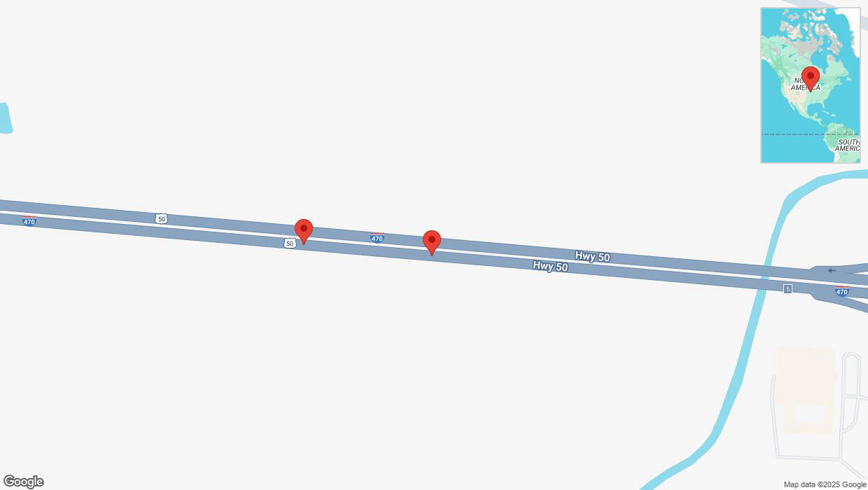 A detailed map that shows the affected road due to 'Broken down vehicle on eastbound I-470 in Kansas City' on March 13th at 4:55 p.m.