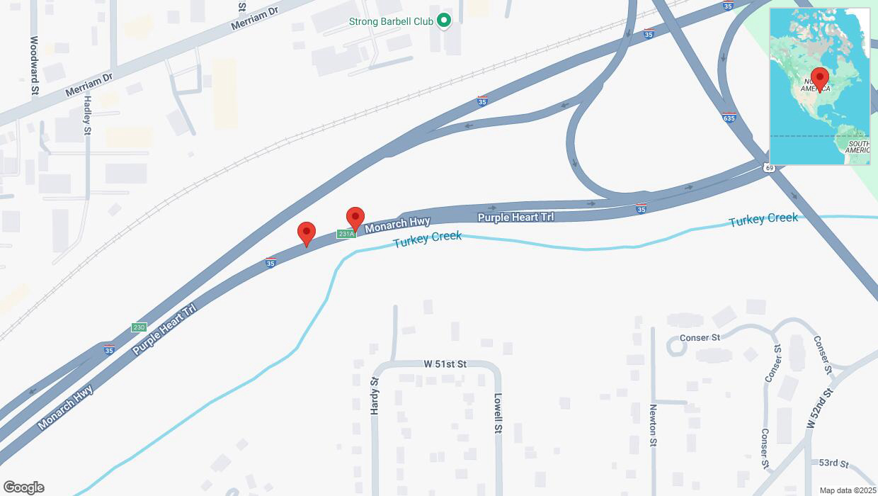 A detailed map that shows the affected road due to 'Broken down vehicle on northbound I-35 in Mission' on March 13th at 5:20 p.m.