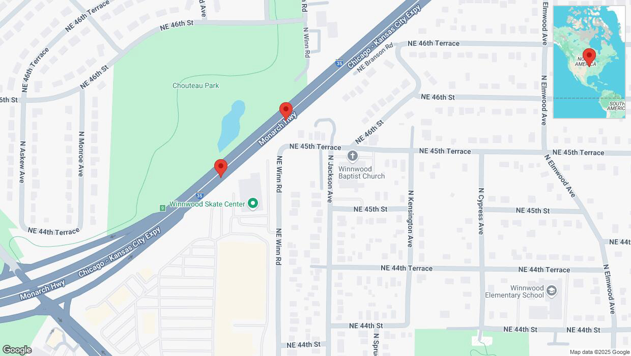 A detailed map that shows the affected road due to 'Broken down vehicle on northbound I-35 in Kansas City' on March 13th at 5:37 p.m.