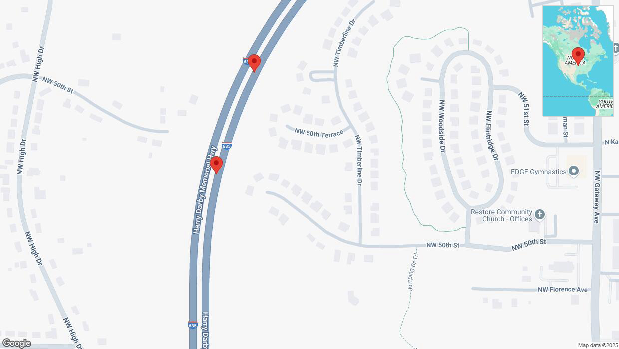 A detailed map that shows the affected road due to 'Broken down vehicle on northbound I-635 in Riverside' on March 13th at 8:09 p.m.