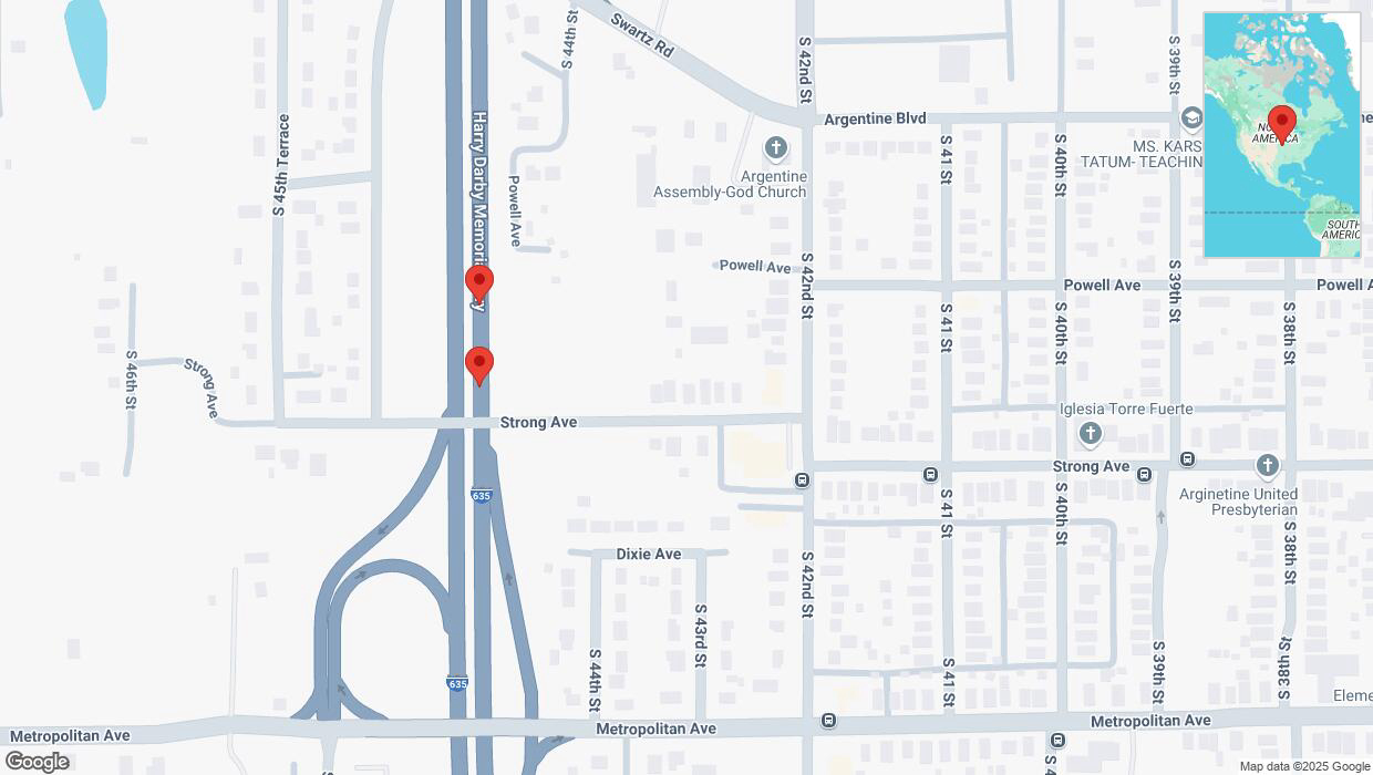 A detailed map that shows the affected road due to 'Broken down vehicle on northbound I-635 in Kansas City' on March 13th at 10:20 p.m.