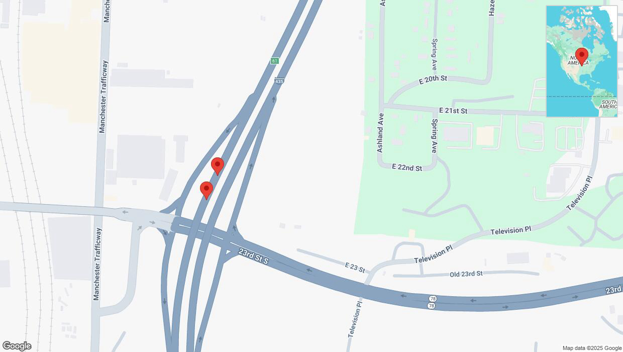 A detailed map that shows the affected road due to 'A crash has been reported on southbound I-435' on March 13th at 9:29 p.m.