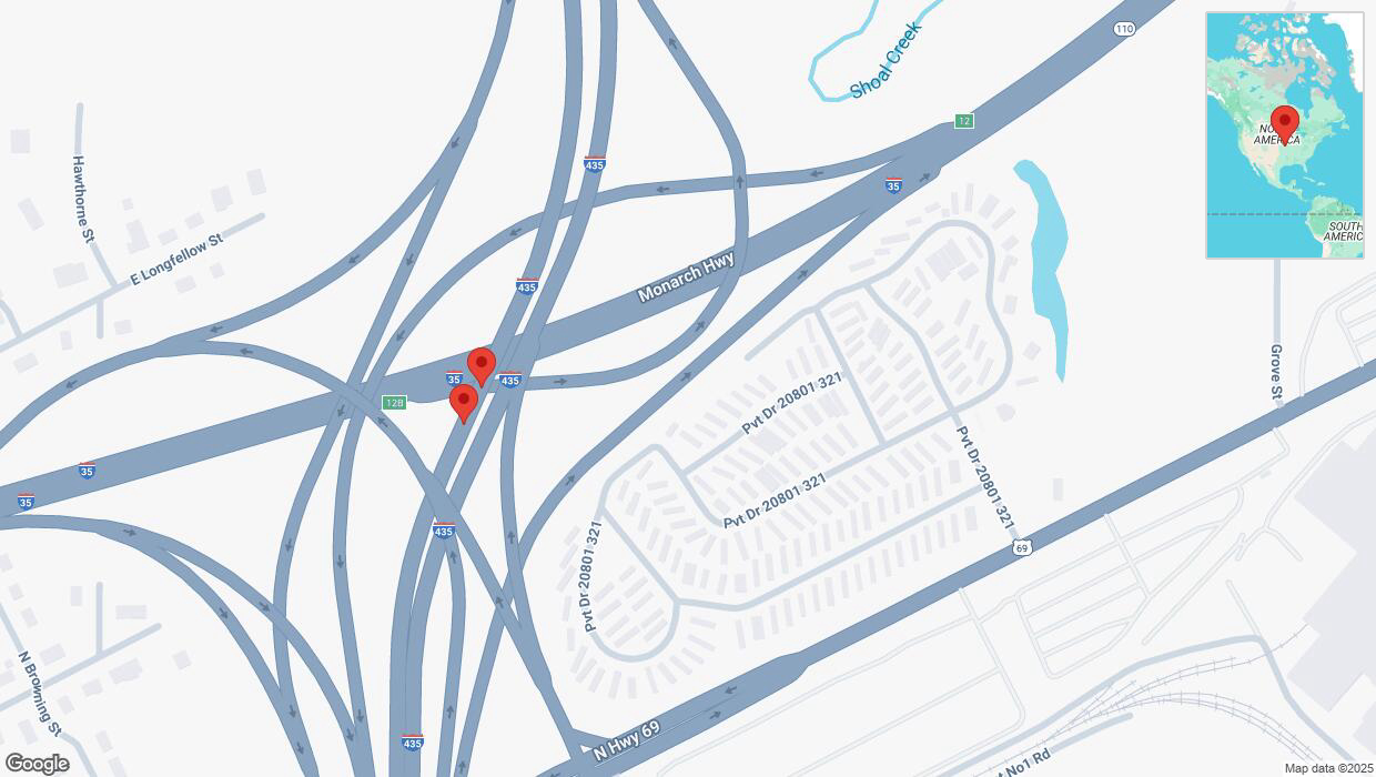 A detailed map that shows the affected road due to 'Crash report: I-435' on March 13th at 11:07 p.m.