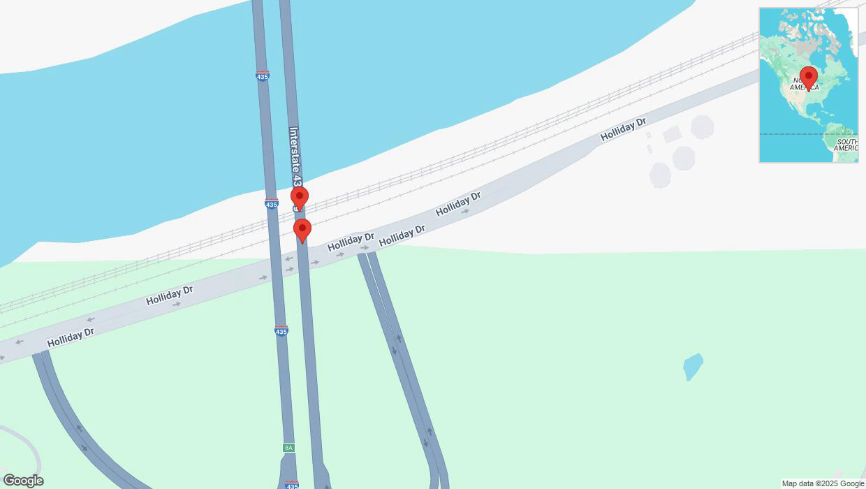 A detailed map that shows the affected road due to 'Broken down vehicle on northbound I-435 in Kansas City' on March 14th at 1:48 p.m.