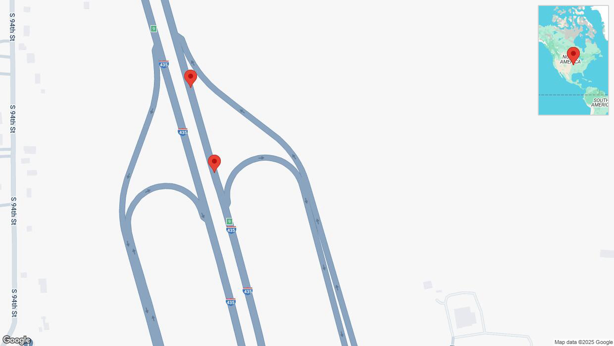 A detailed map that shows the affected road due to 'Broken down vehicle on northbound I-435 in Kansas City' on March 14th at 8:58 p.m.