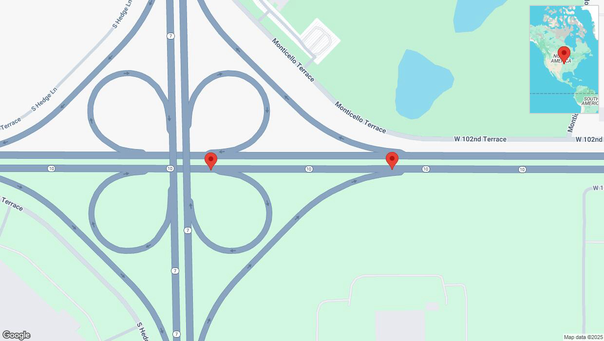 A detailed map that shows the affected road due to 'Broken down vehicle on eastbound K-10 in Lenexa' on March 14th at 5:23 p.m.