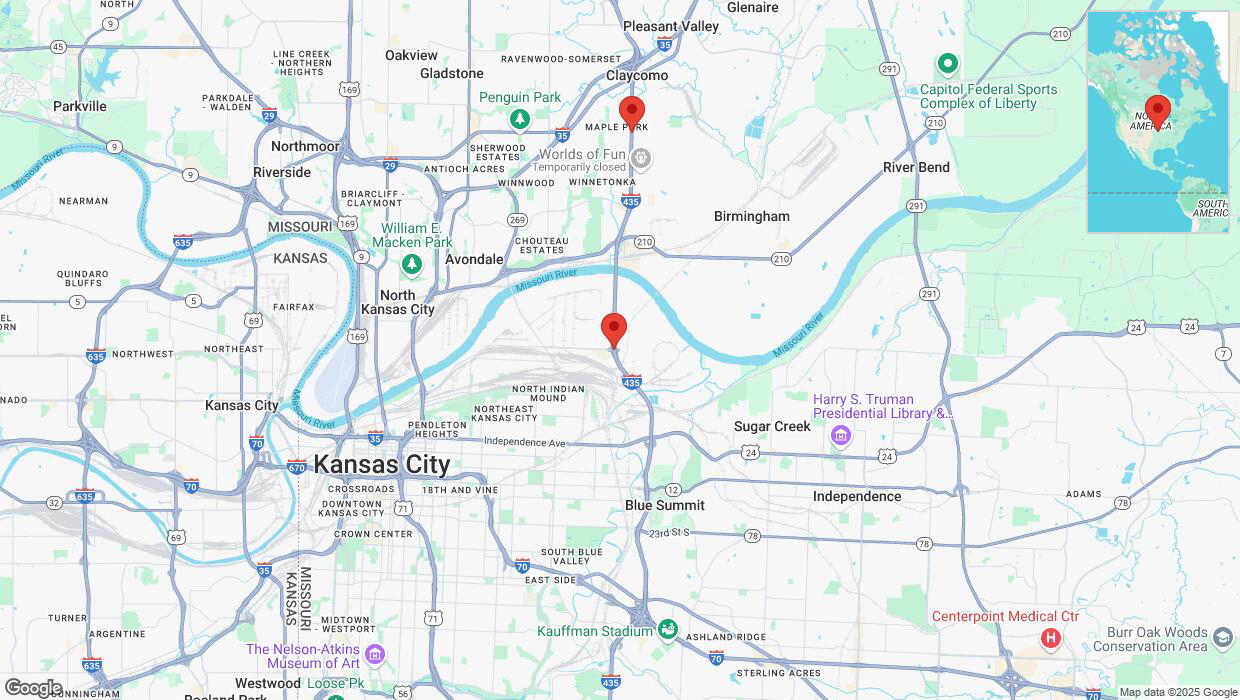 A detailed map that shows the affected road due to 'Traffic alert issued due to heavy rain conditions on northbound I-435 in Kansas City' on March 14th at 3:34 p.m.