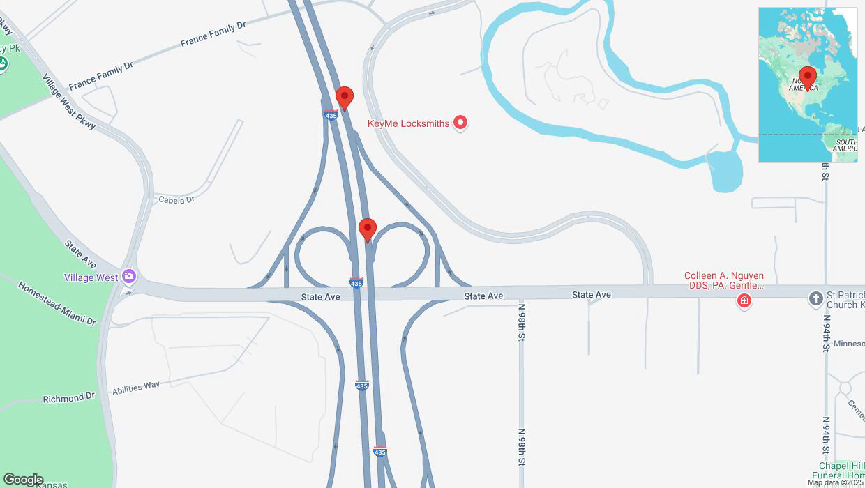 A detailed map that shows the affected road due to 'Broken down vehicle on northbound I-435 in Kansas City' on March 14th at 4:32 p.m.