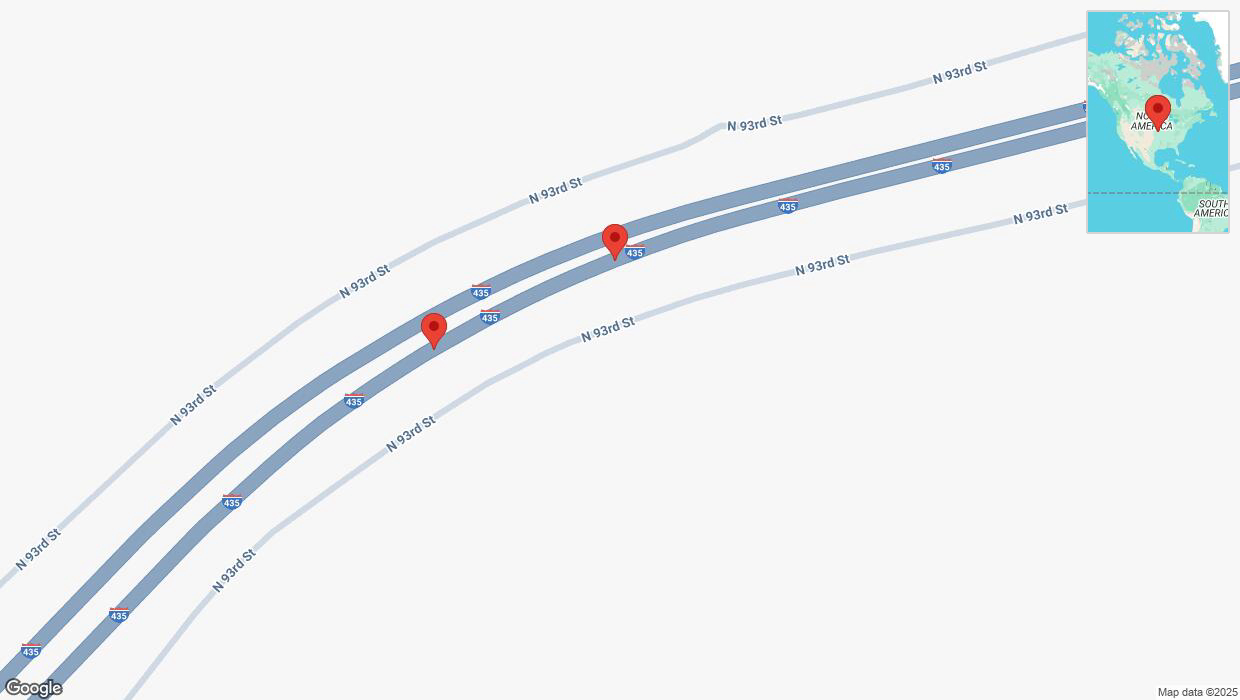 A detailed map that shows the affected road due to 'Warning: Crash on northbound I-435 in Kansas City' on March 14th at 6:53 p.m.