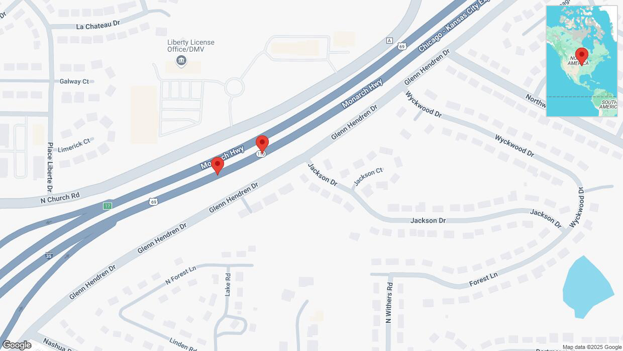 A detailed map that shows the affected road due to 'Reports of a crash in Liberty' on March 14th at 5:33 p.m.