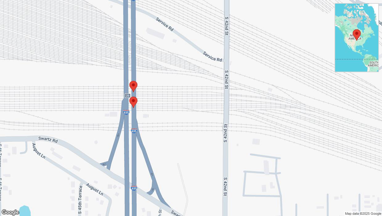 A detailed map that shows the affected road due to 'Broken down vehicle on northbound I-635 in Kansas City' on March 14th at 6:46 p.m.