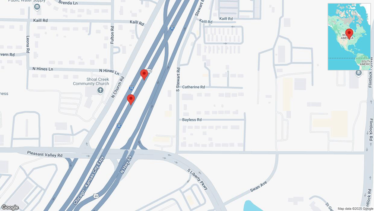A detailed map that shows the affected road due to 'Broken down vehicle on northbound I-35 in Pleasant Valley' on March 14th at 9:31 p.m.