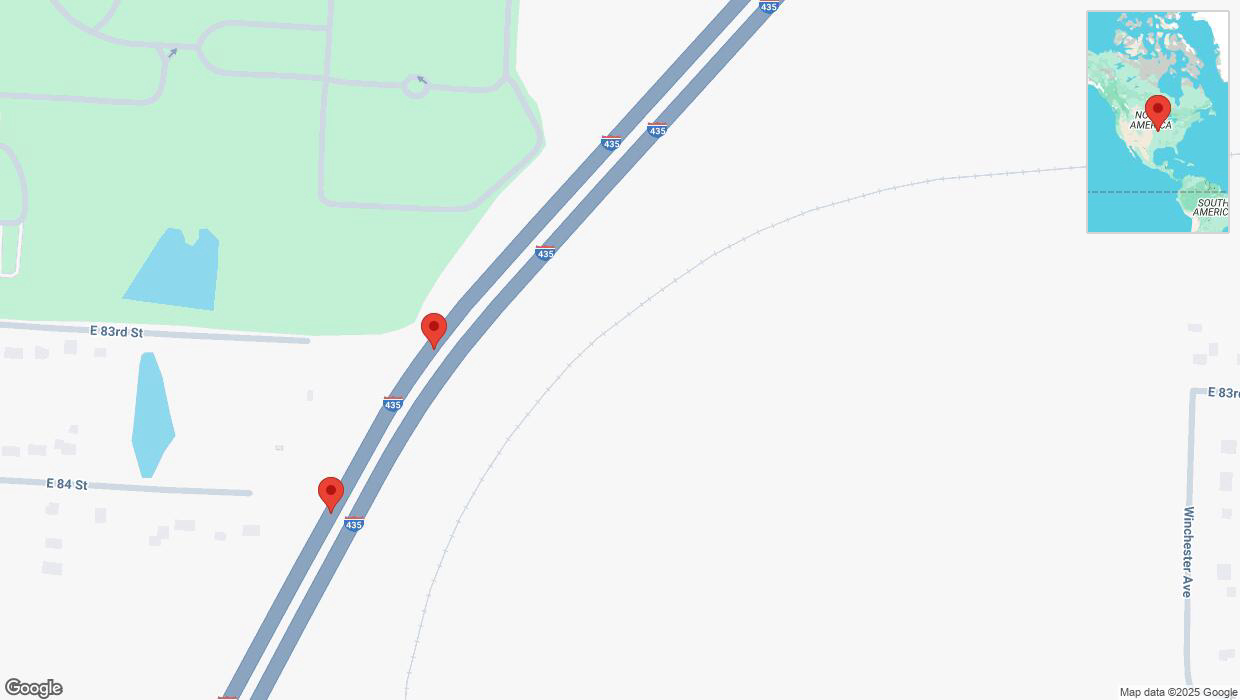 A detailed map that shows the affected road due to 'Broken down vehicle on southbound I-435 in Kansas City' on March 18th at 1:44 p.m.