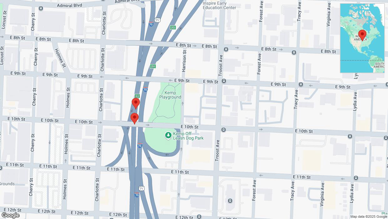 A detailed map that shows the affected road due to 'Crash reported on eastbound I-70 in Kansas City' on March 15th at 12:03 p.m.