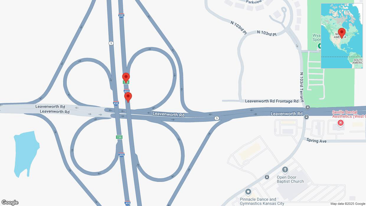 A detailed map that shows the affected road due to 'Broken down vehicle on northbound I-435 in Kansas City' on March 15th at 12:21 p.m.