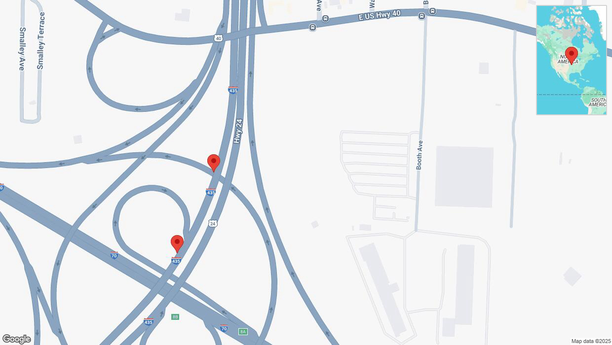 A detailed map that shows the affected road due to 'Broken down vehicle on southbound I-435 in Kansas City' on March 15th at 1:03 p.m.