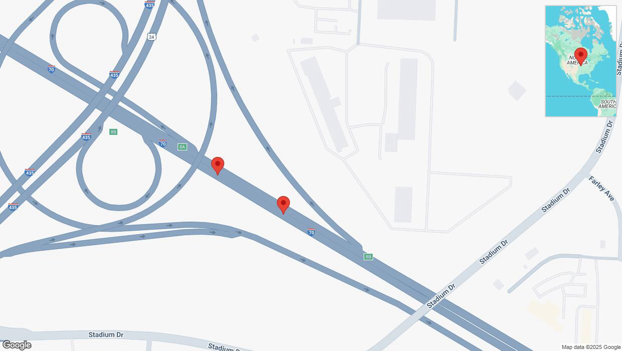 A detailed map that shows the affected road due to 'Broken down vehicle on eastbound I-70 in Kansas City' on March 15th at 1:48 p.m.