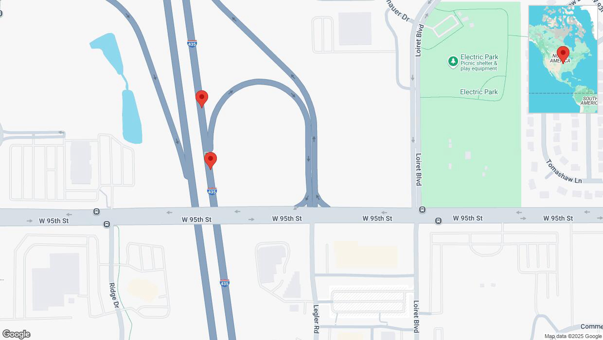A detailed map that shows the affected road due to 'Broken down vehicle on northbound I-435 in Lenexa' on March 16th at 12:03 p.m.
