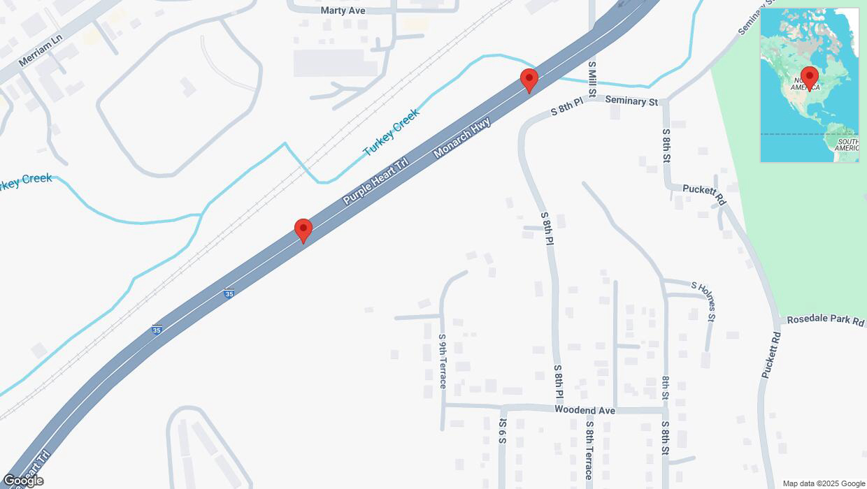 A detailed map that shows the affected road due to 'Broken down vehicle on northbound I-35 in Kansas City' on March 16th at 12:53 p.m.