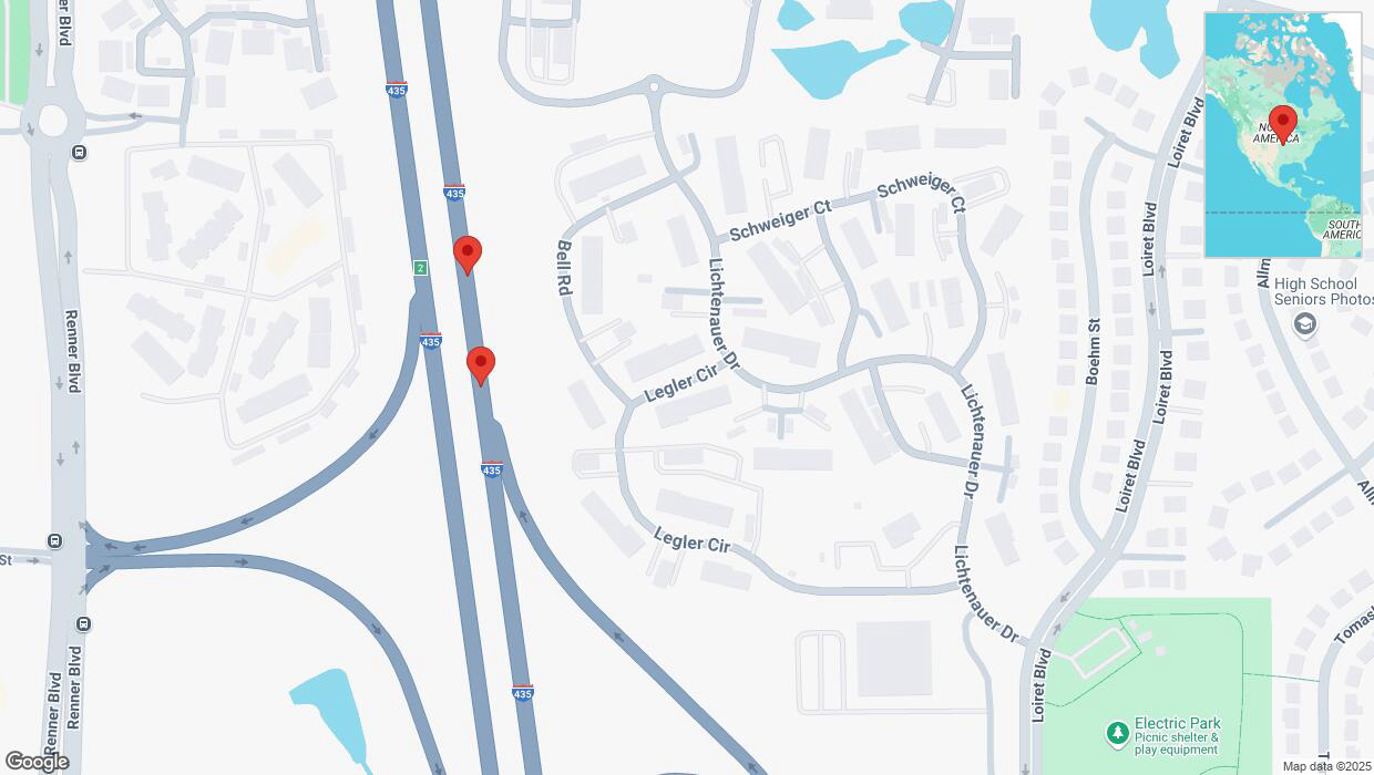 A detailed map that shows the affected road due to 'A crash has been reported on northbound I-435' on March 16th at 1:33 p.m.