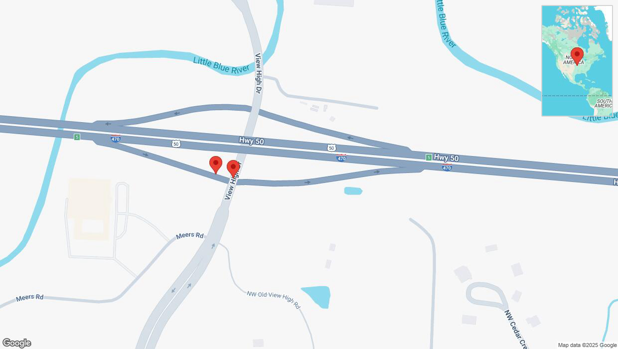 A detailed map that shows the affected road due to 'Broken down vehicle on Northwest View High Drive in Lee's Summit' on March 16th at 3:57 p.m.