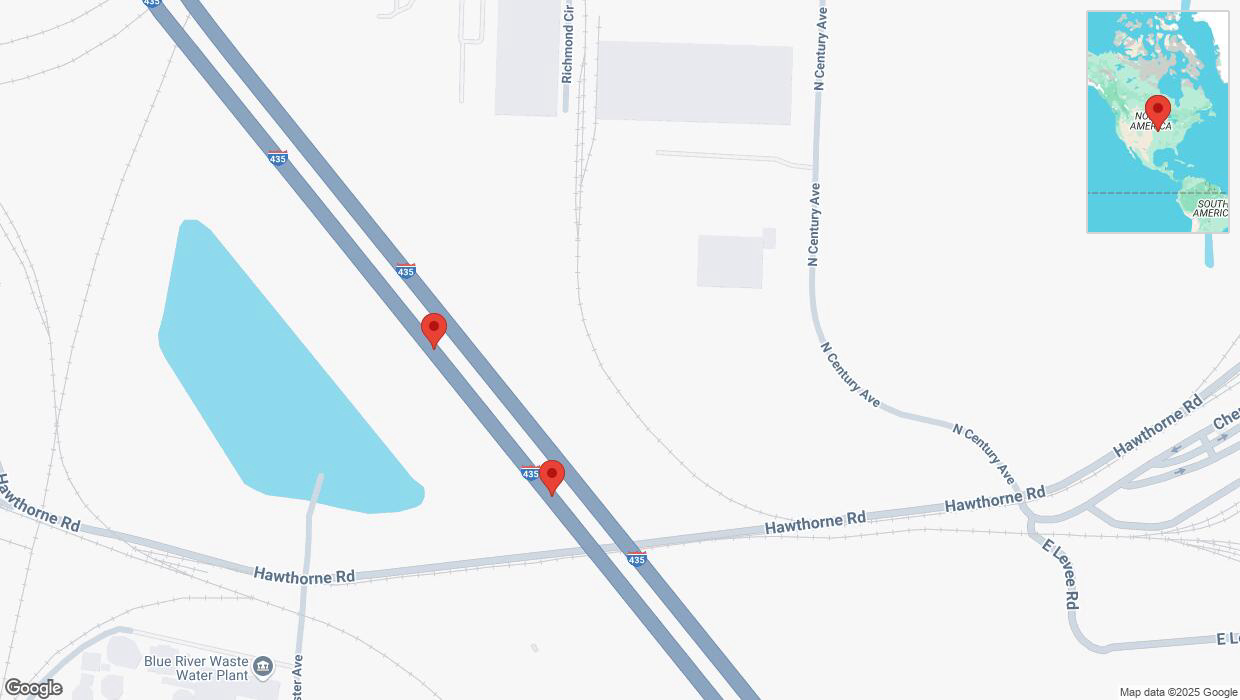 A detailed map that shows the affected road due to 'Broken down vehicle on southbound I-435 in Kansas City' on March 16th at 7:04 p.m.