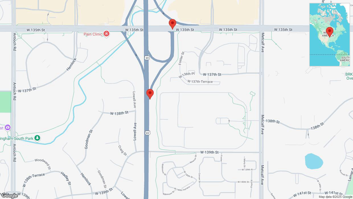 A detailed map that shows the affected road due to 'Overland Park: West 136th Place closed' on March 16th at 7:10 p.m.