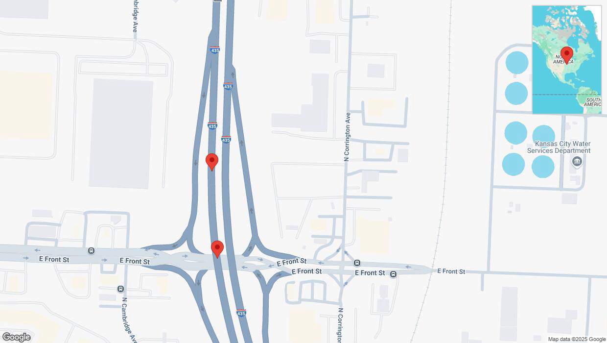 A detailed map that shows the affected road due to 'Broken down vehicle on southbound I-435 in Kansas City' on March 16th at 7:20 p.m.