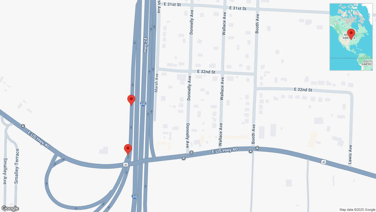 A detailed map that shows the affected road due to 'Broken down vehicle on Marsh Avenue in Kansas City' on March 16th at 9:20 p.m.